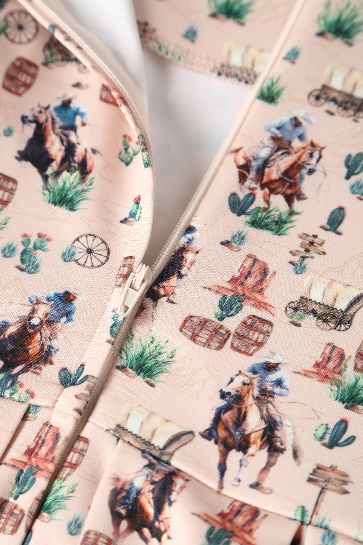 Close up view of Cowboy Beige Flared Dress