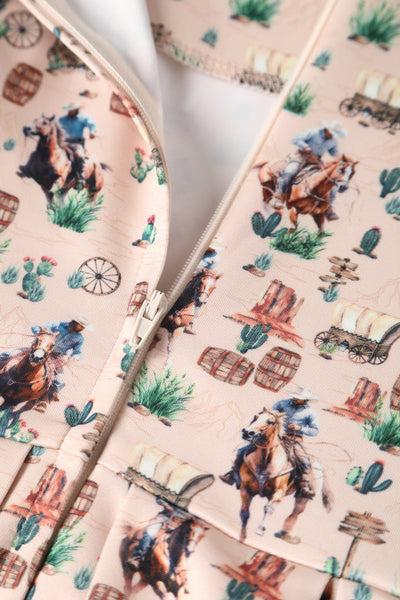 Close up view of Cowboy Beige Flared Dress