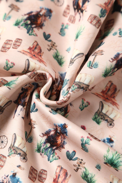 Close up view of Cowboy Beige Flared Dress