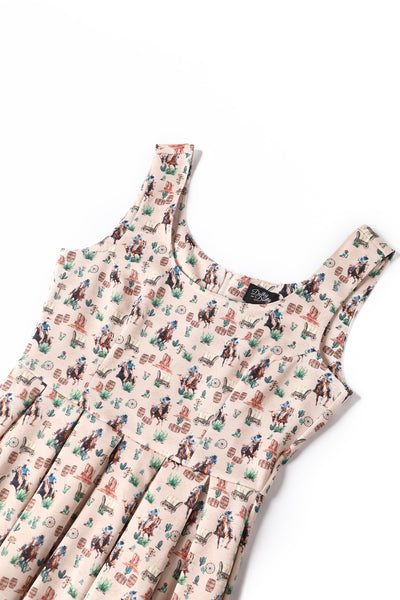 Close up view of Cowboy Beige Flared Dress