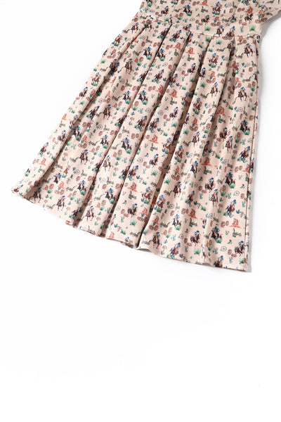 Close up view of Cowboy Beige Flared Dress