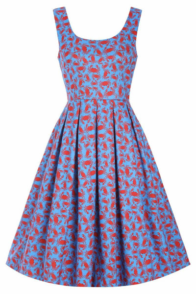 Front view of Crab Print Swing Dress
