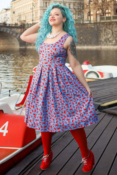 A lady wearing a Crab Print Swing Dress