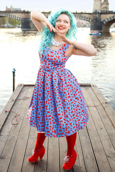 A lady wearing a Crab Print Swing Dress
