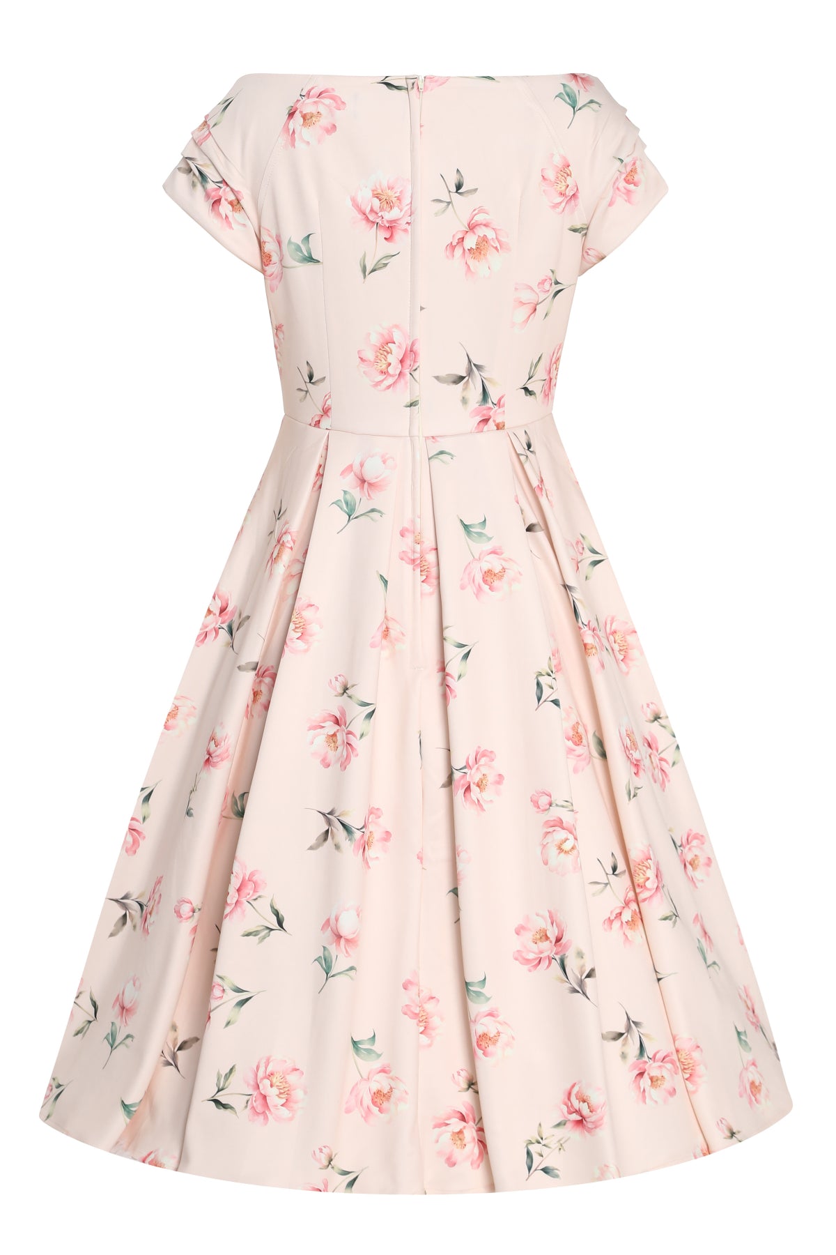 Back View of Cream & Pink Peony Off Shoulder Dress