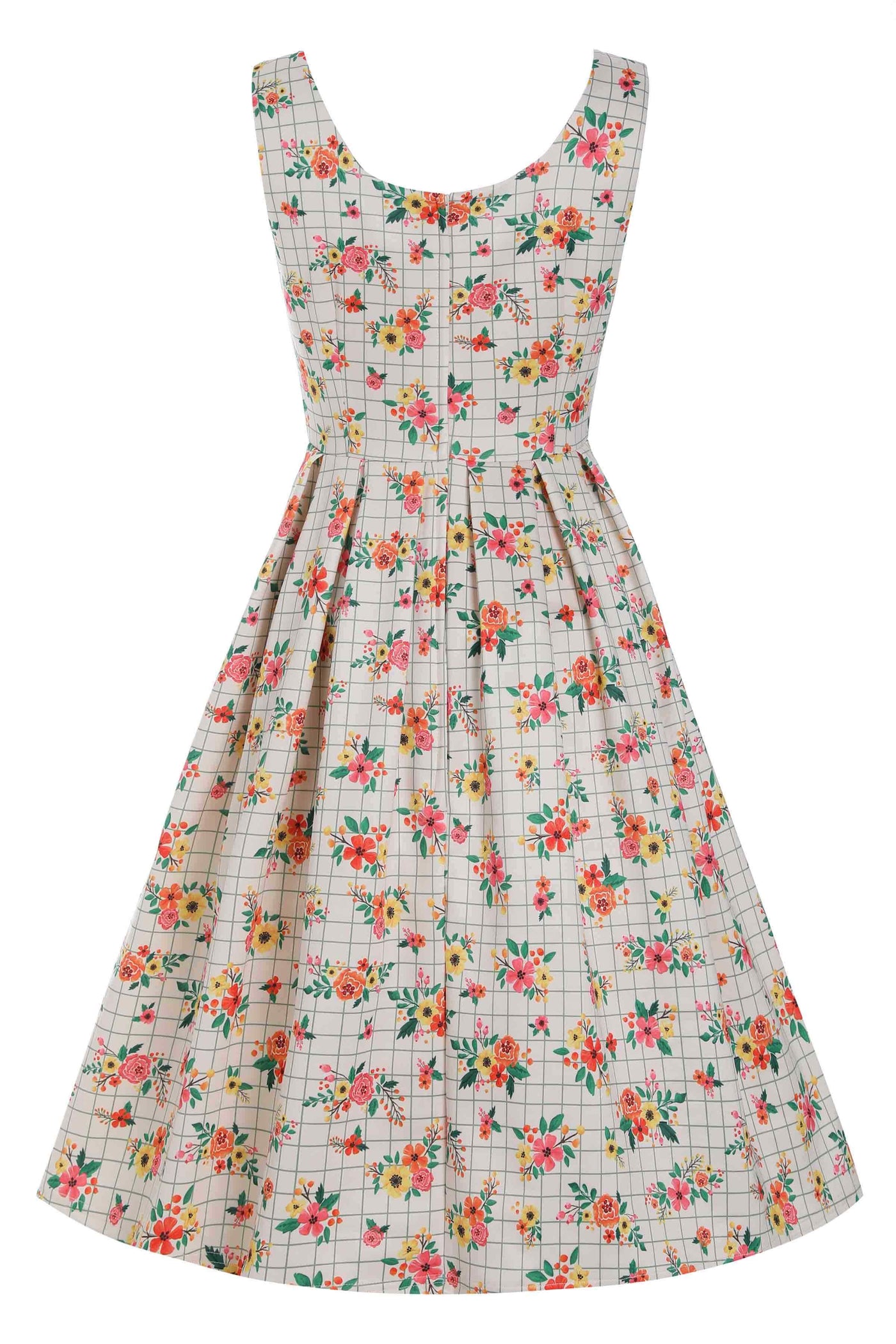 Back view of Cream White Floral Check Dress