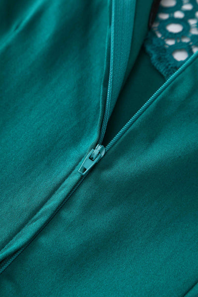 Close up view of Crochet Lace Formal Dress In Emerald Green