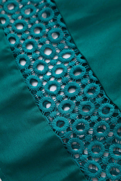Close up view of Crochet Lace Formal Dress In Emerald Green