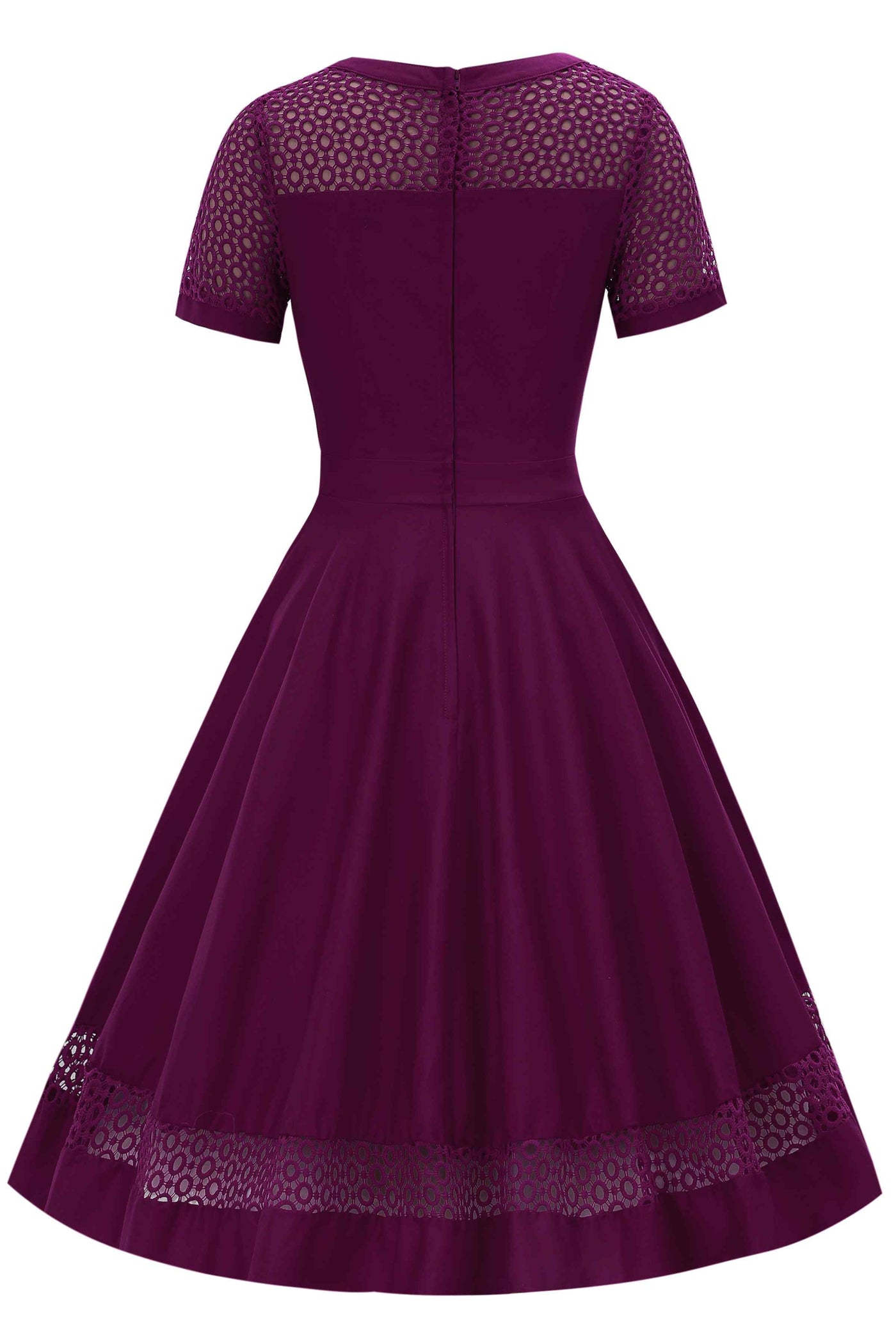Back view of Crochet Lace Formal Dress In Purple
