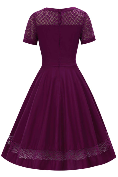Back view of Crochet Lace Formal Dress In Purple