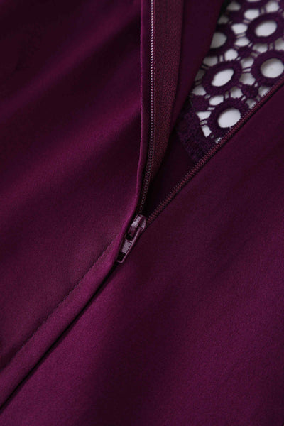 Close up view of Crochet Lace Formal Dress In Purple
