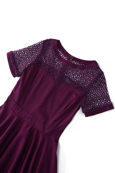 Close up view of Crochet Lace Formal Dress In Purple