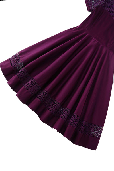 Close up view of Crochet Lace Formal Dress In Purple