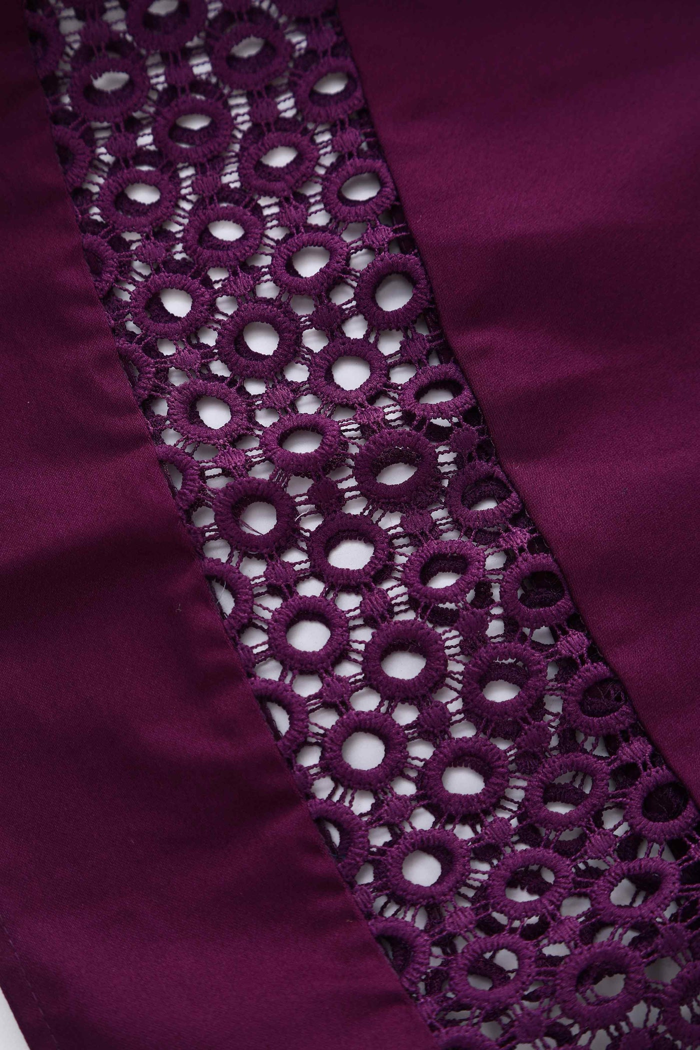 Close up view of Crochet Lace Formal Dress In Purple