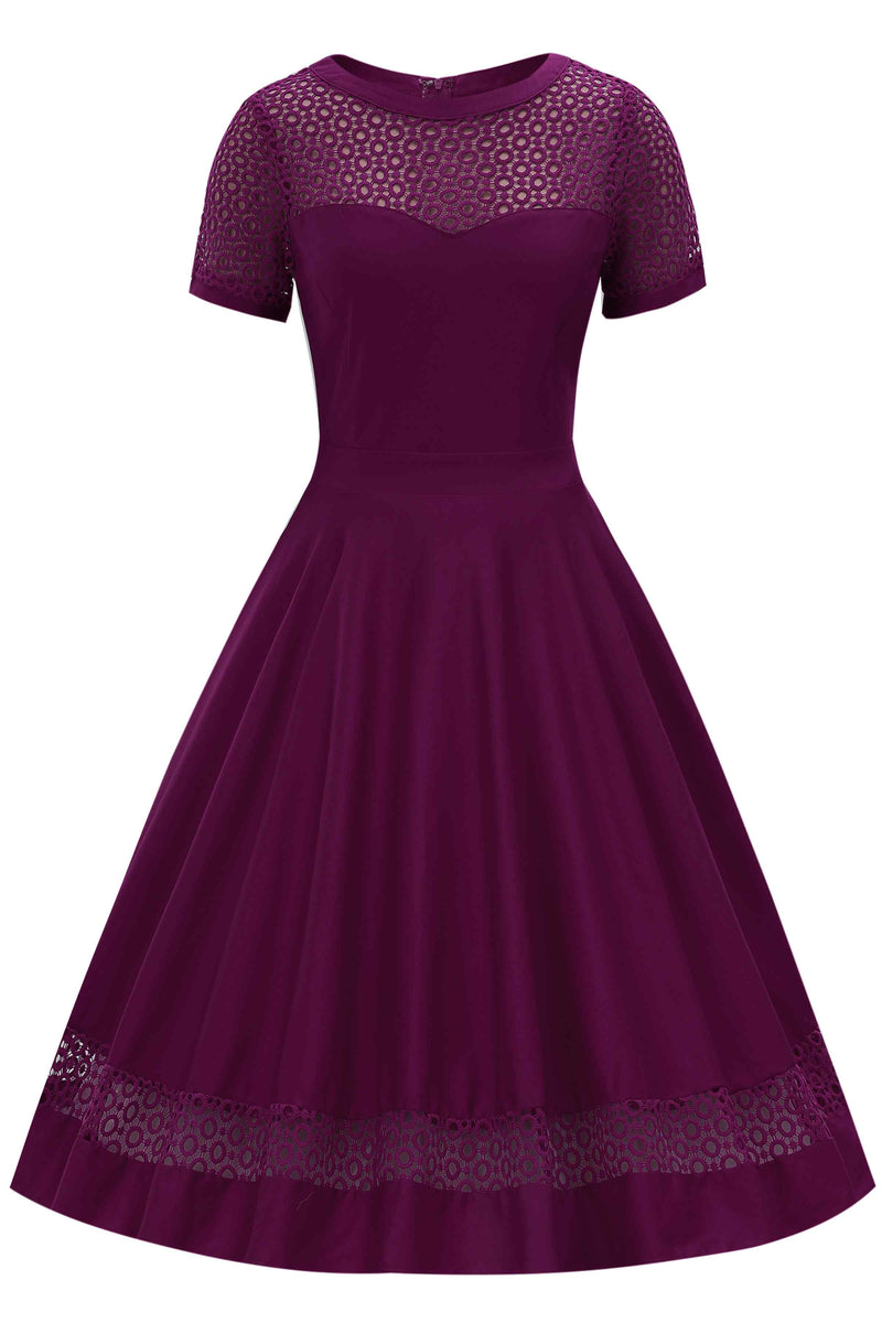 Front view of Crochet Lace Formal Dress In Purple
