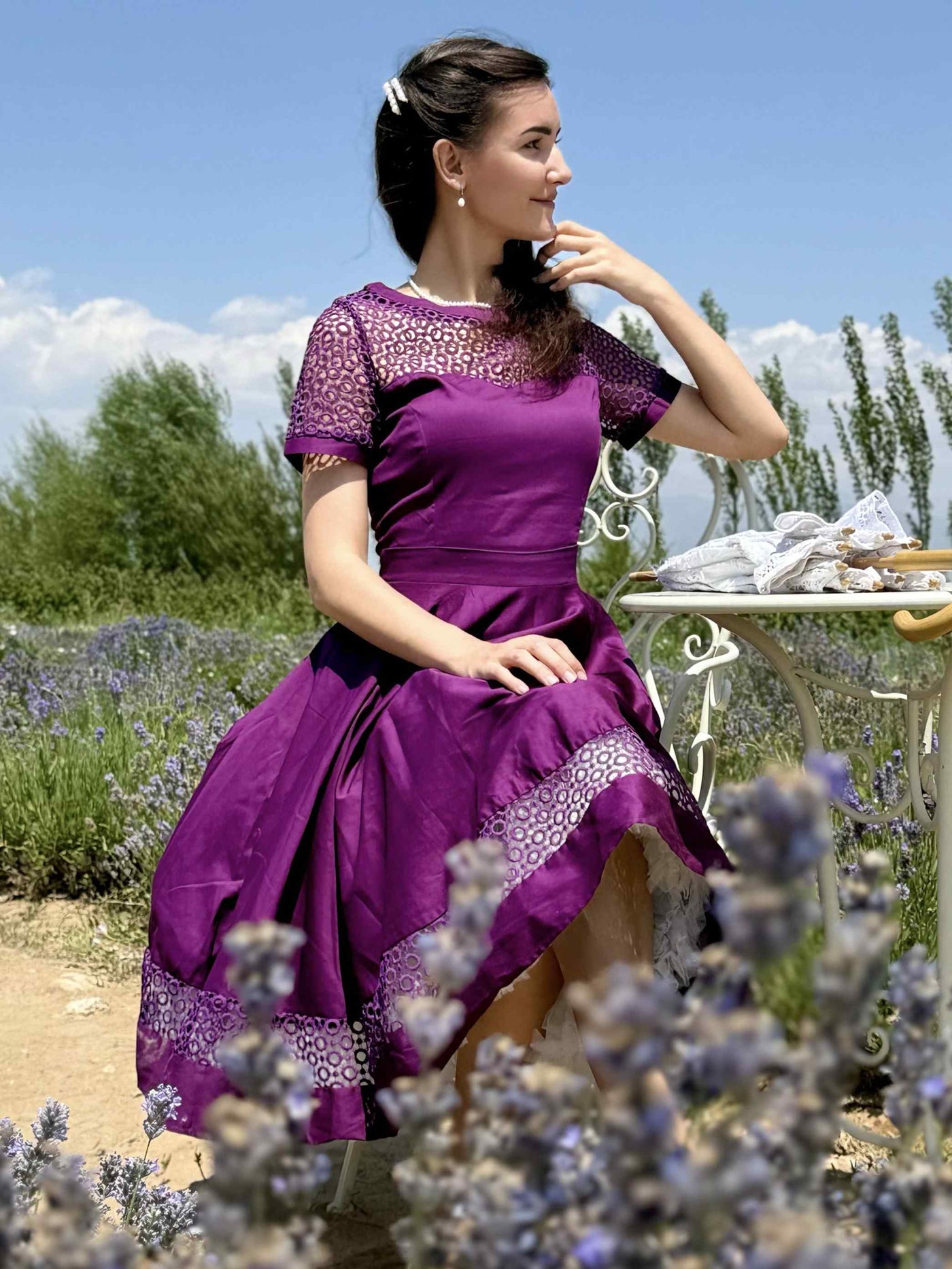 Tess Crochet Lace Formal Dress In Purple