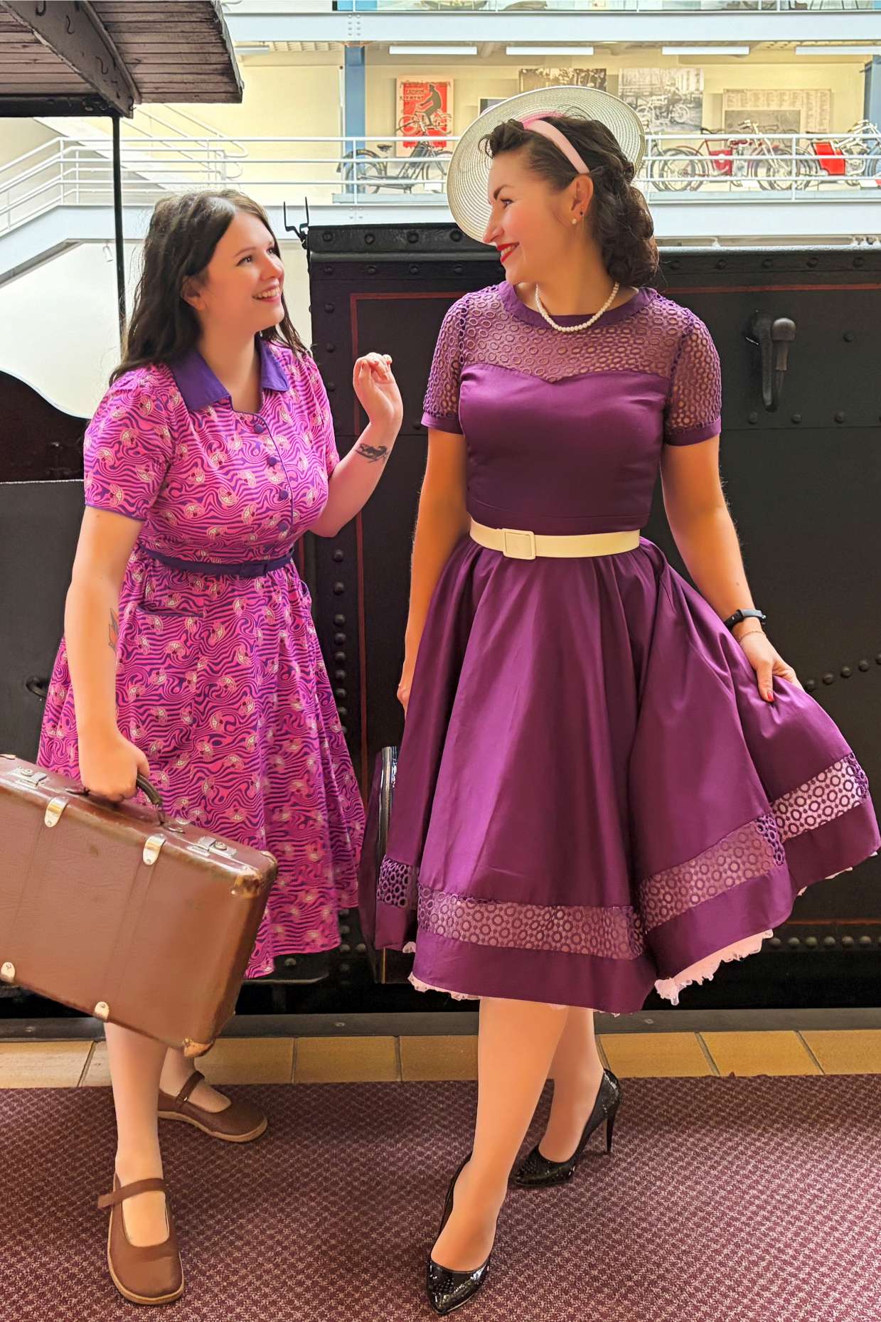 Ladies wearing the Tess Crochet Lace Formal Dress In Purple