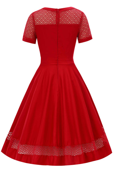 Back  view of Crochet Lace Formal Dress In Red