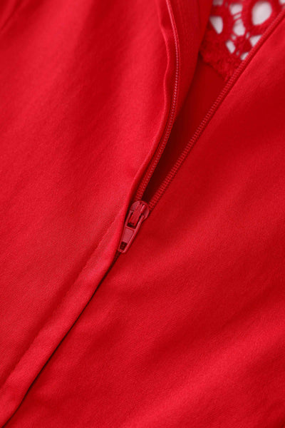 Close up  view of Crochet Lace Formal Dress In Red