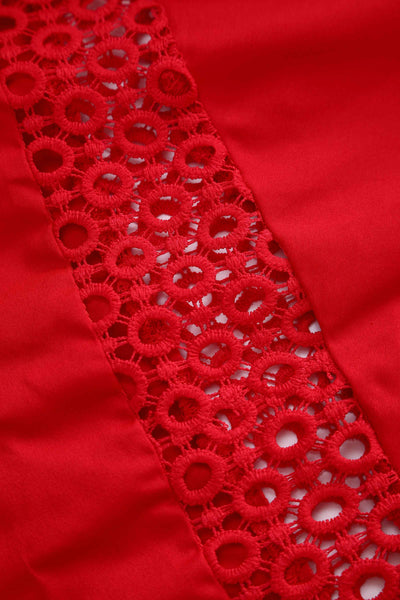 Close up  view of Crochet Lace Formal Dress In Red