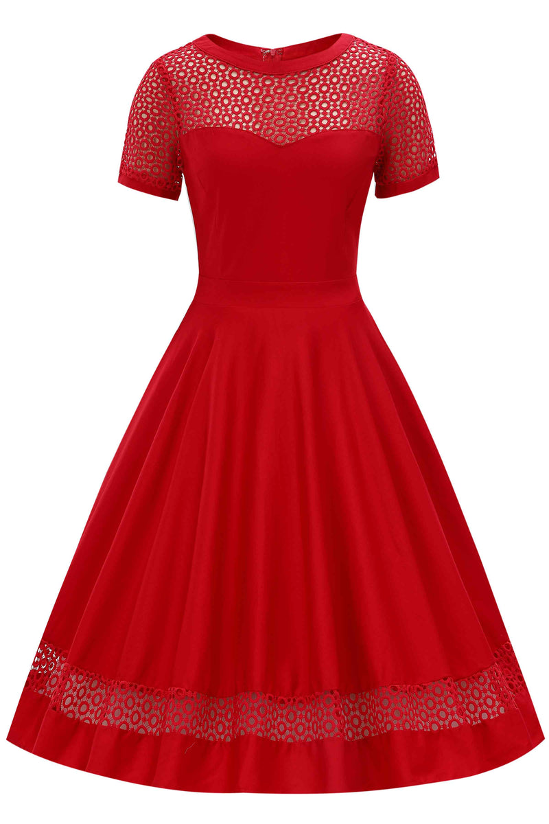 Front view of Crochet Lace Formal Dress In Red