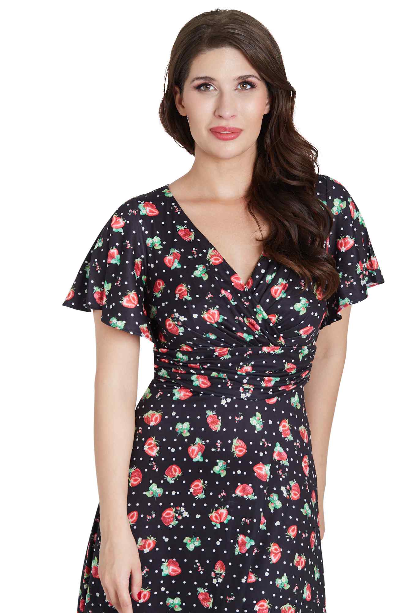 Crossover Bust Black Strawberry Dress
