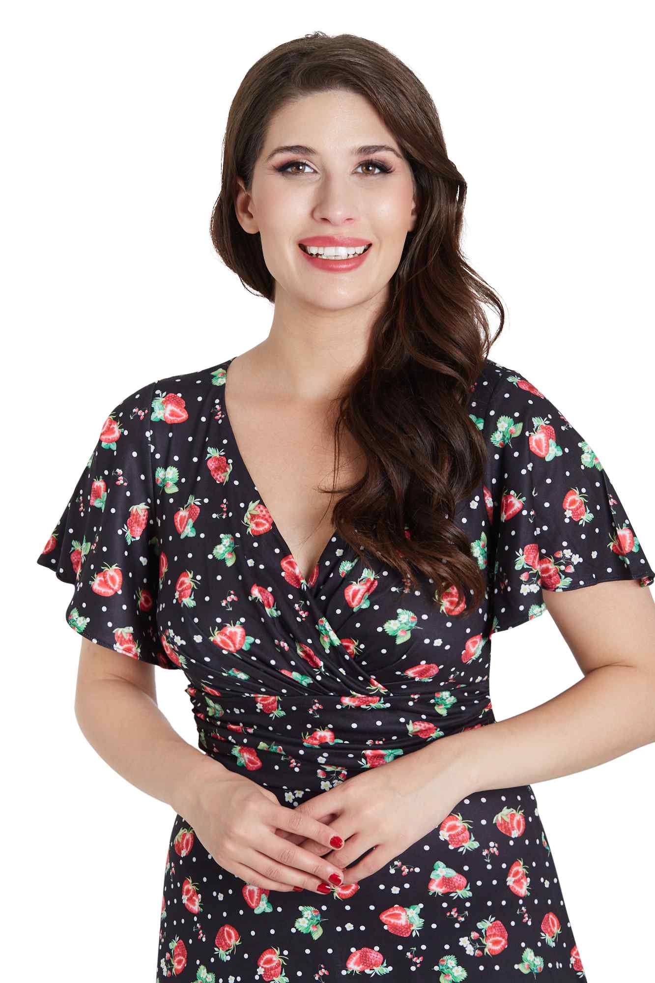 Crossover Bust Black Strawberry Dress