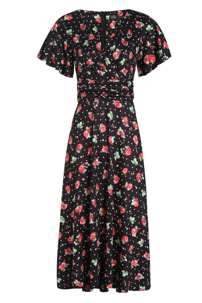 Crossover Bust Black Strawberry Dress