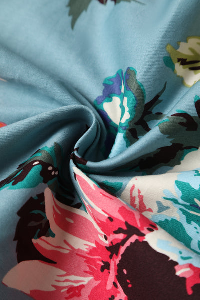 Crossover Bust Blue Floral Dress