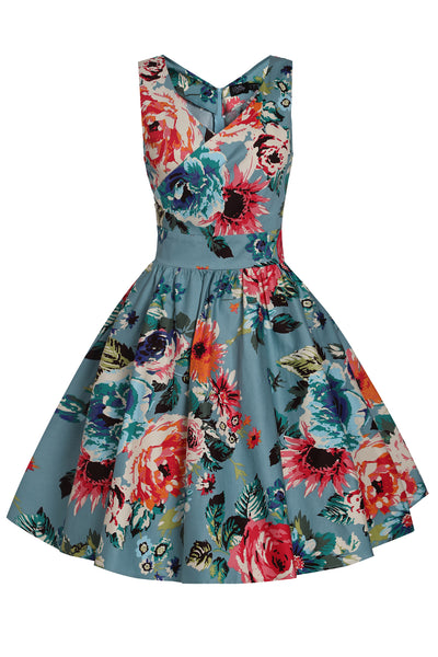 Crossover Bust Blue Floral Dress