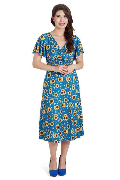 Crossover Bust Blue Sunflower Dress