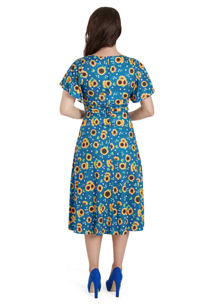 Crossover Bust Blue Sunflower Dress