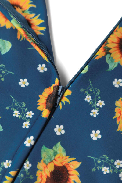 Crossover Bust Blue Sunflower Dress