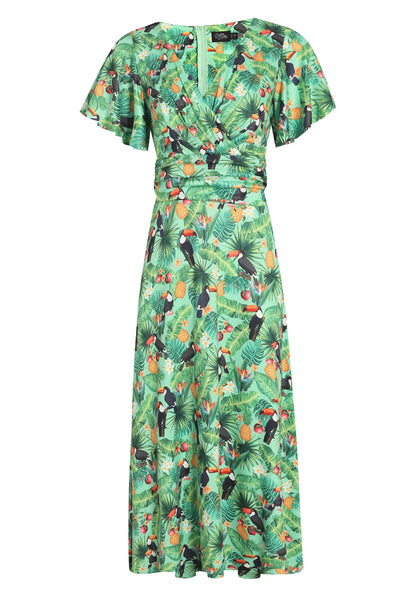 Crossover Bust Green Tropical Toucan Dress