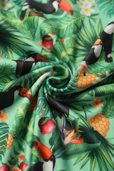 Crossover Bust Green Tropical Toucan Dress