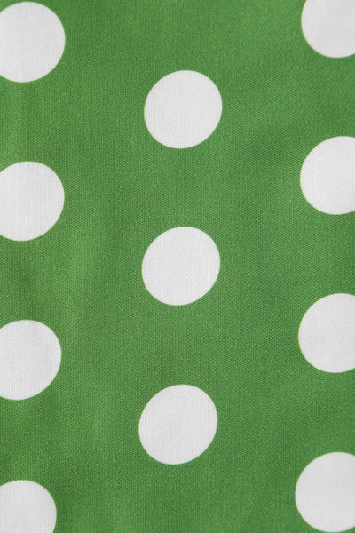 Close up view of Crossover Bust Green White Polka Dot Dress