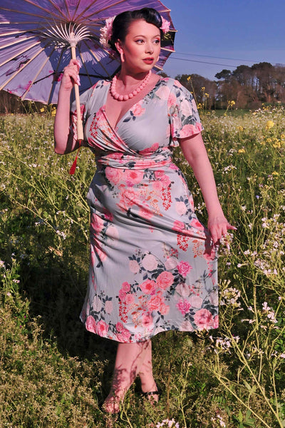 Crossover Bust Mint Green Floral Dress