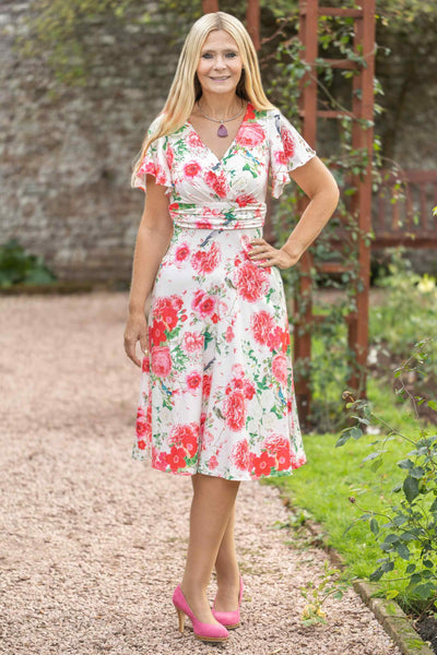 Crossover Bust Pink Floral Dress