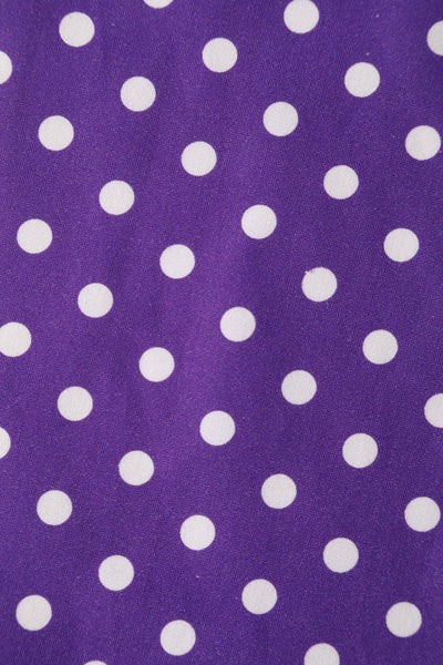 Close up view of Crossover Bust Purple White Polka Dot Dress