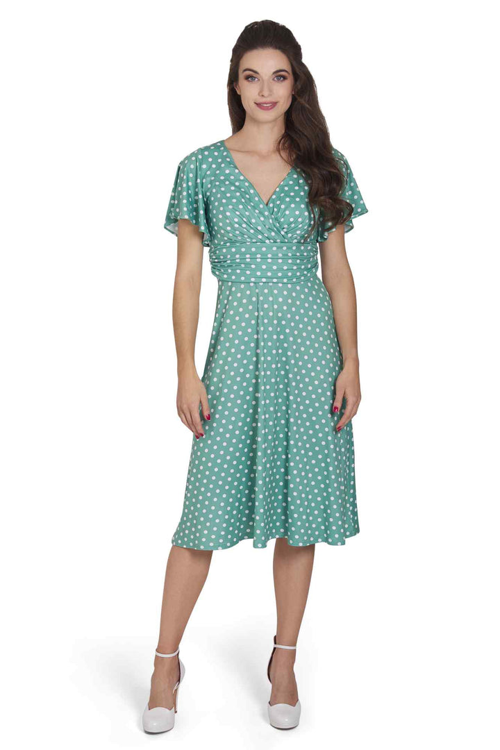 green emerald velvet dress 1950s Green Polka Dot Swing Shirtwaist Midi Dress 3309 – Xiaolizi main image 0
