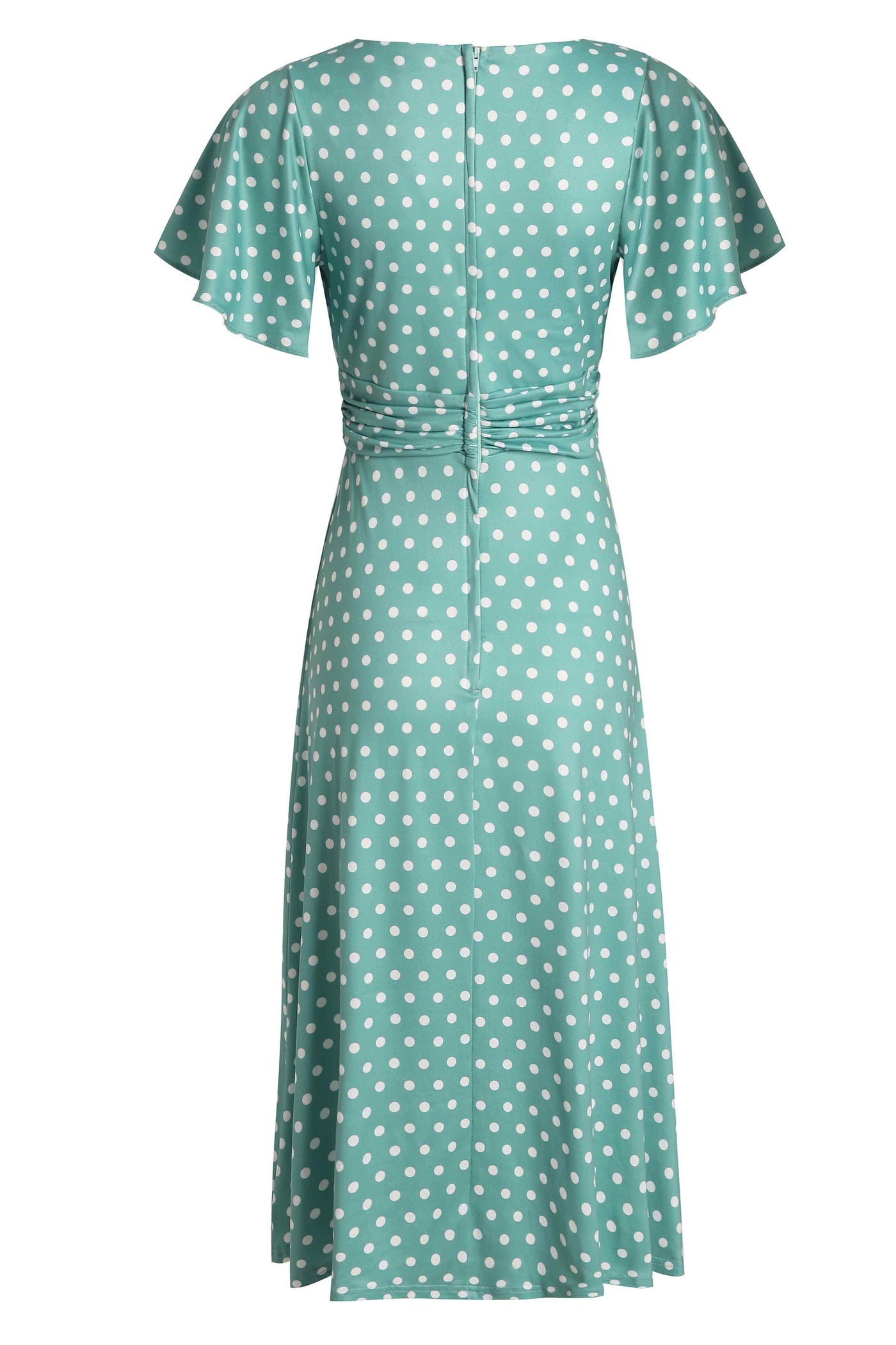 Crossover Bust Sage Green Polka Dot Dress
