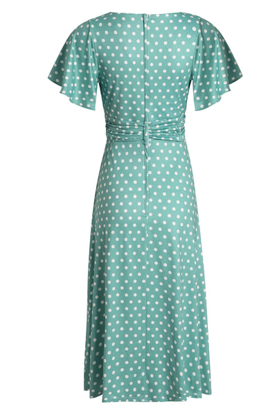 Crossover Bust Sage Green Polka Dot Dress