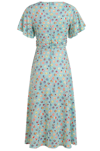 Back view of Cupcake Print Tea Dress in Blue