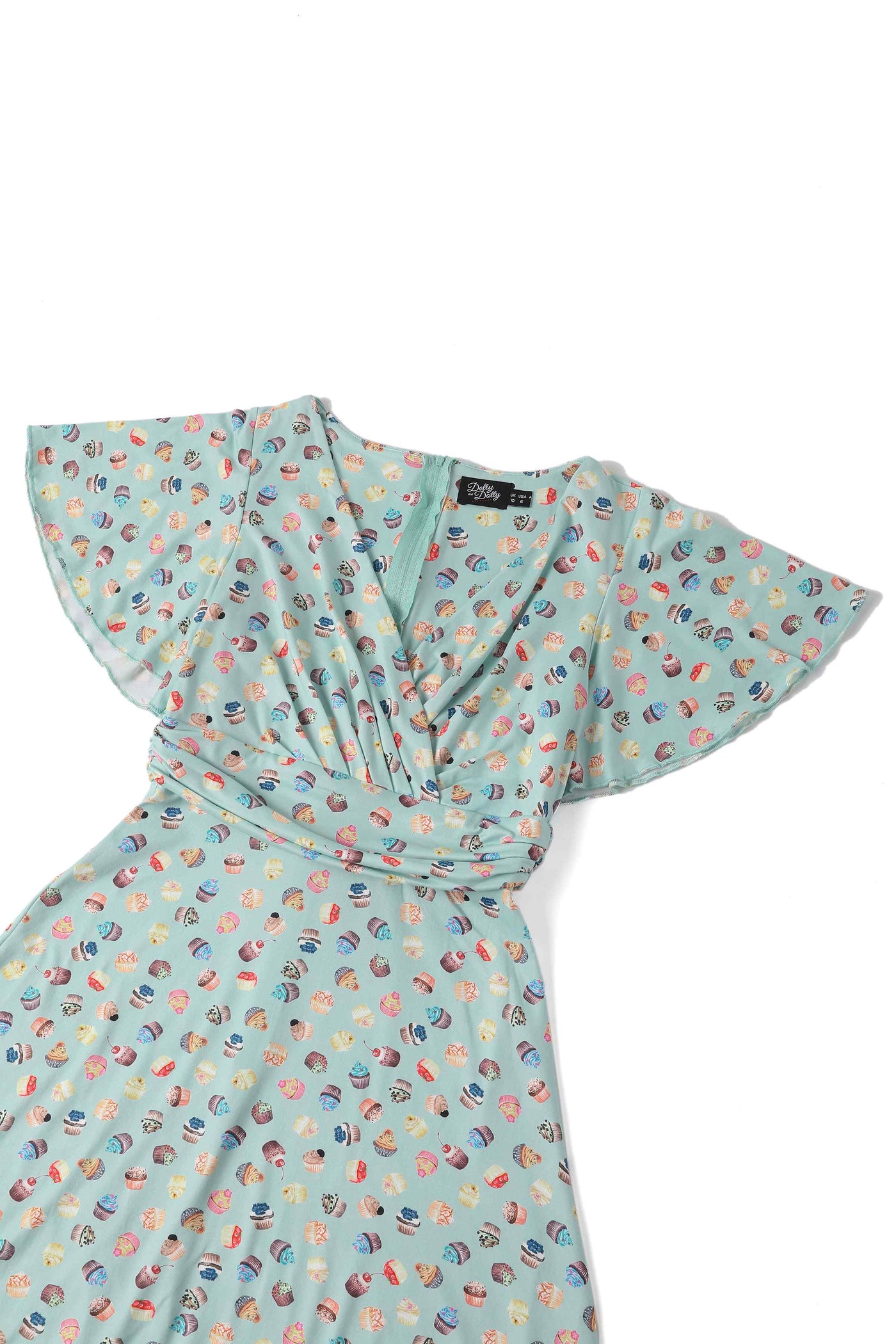 Close up view of Cupcake Print Tea Dress in Blue