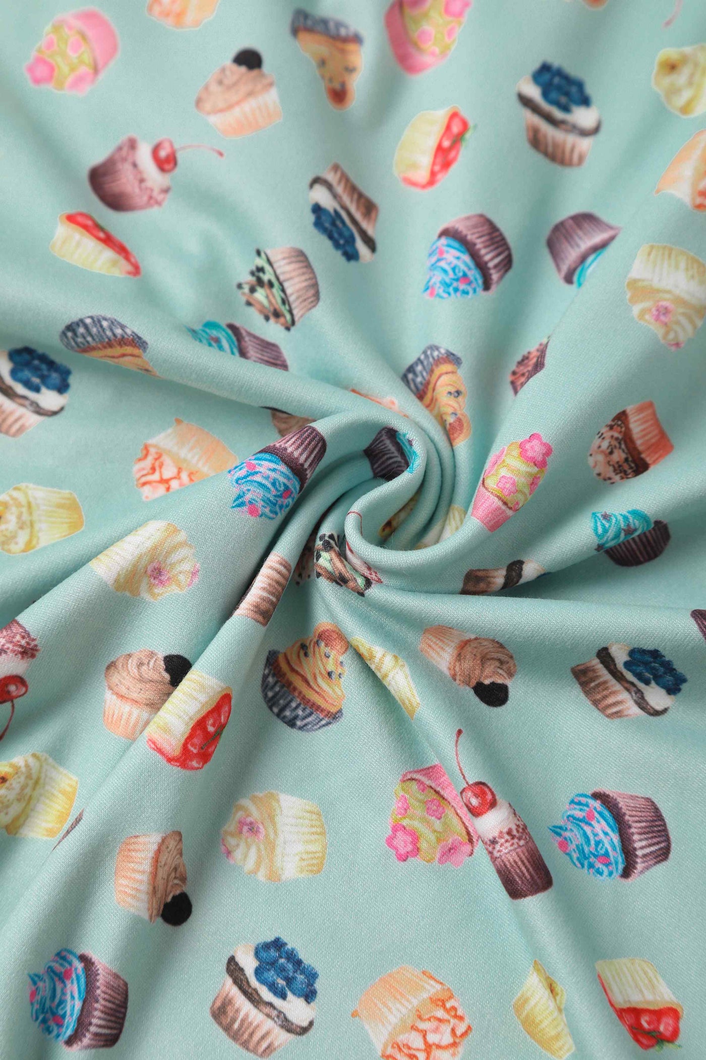 Close up view of Cupcake Print Tea Dress in Blue