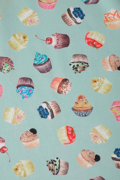 Close up view of Cupcake Print Tea Dress in Blue