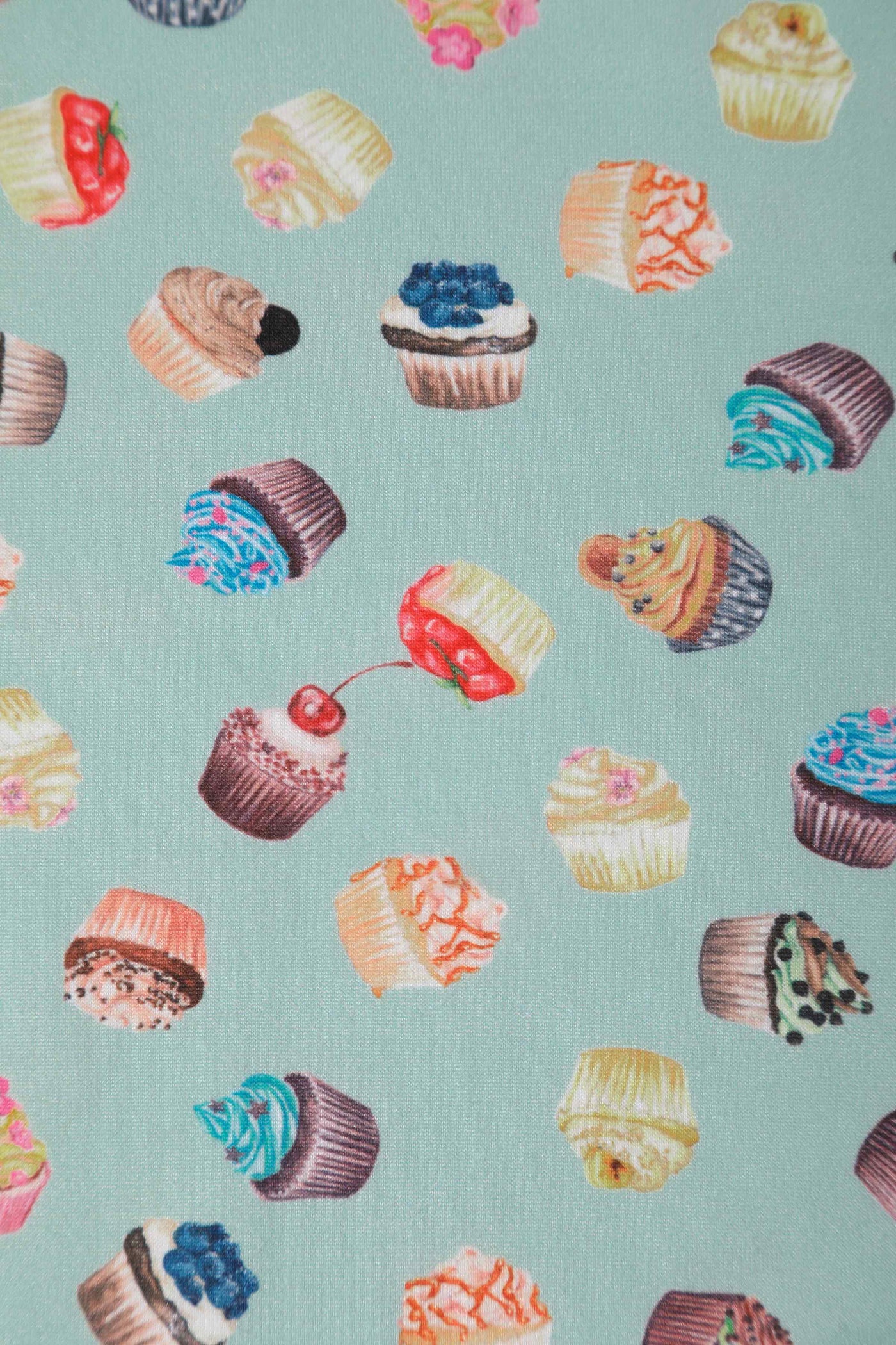 Close up view of Cupcake Print Tea Dress in Blue