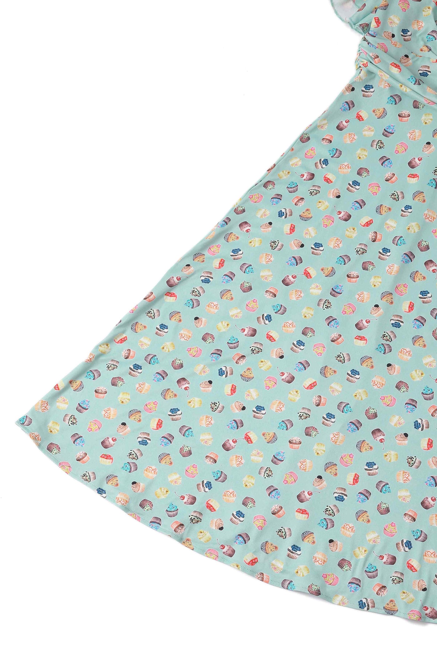 Close up view of Cupcake Print Tea Dress in Blue