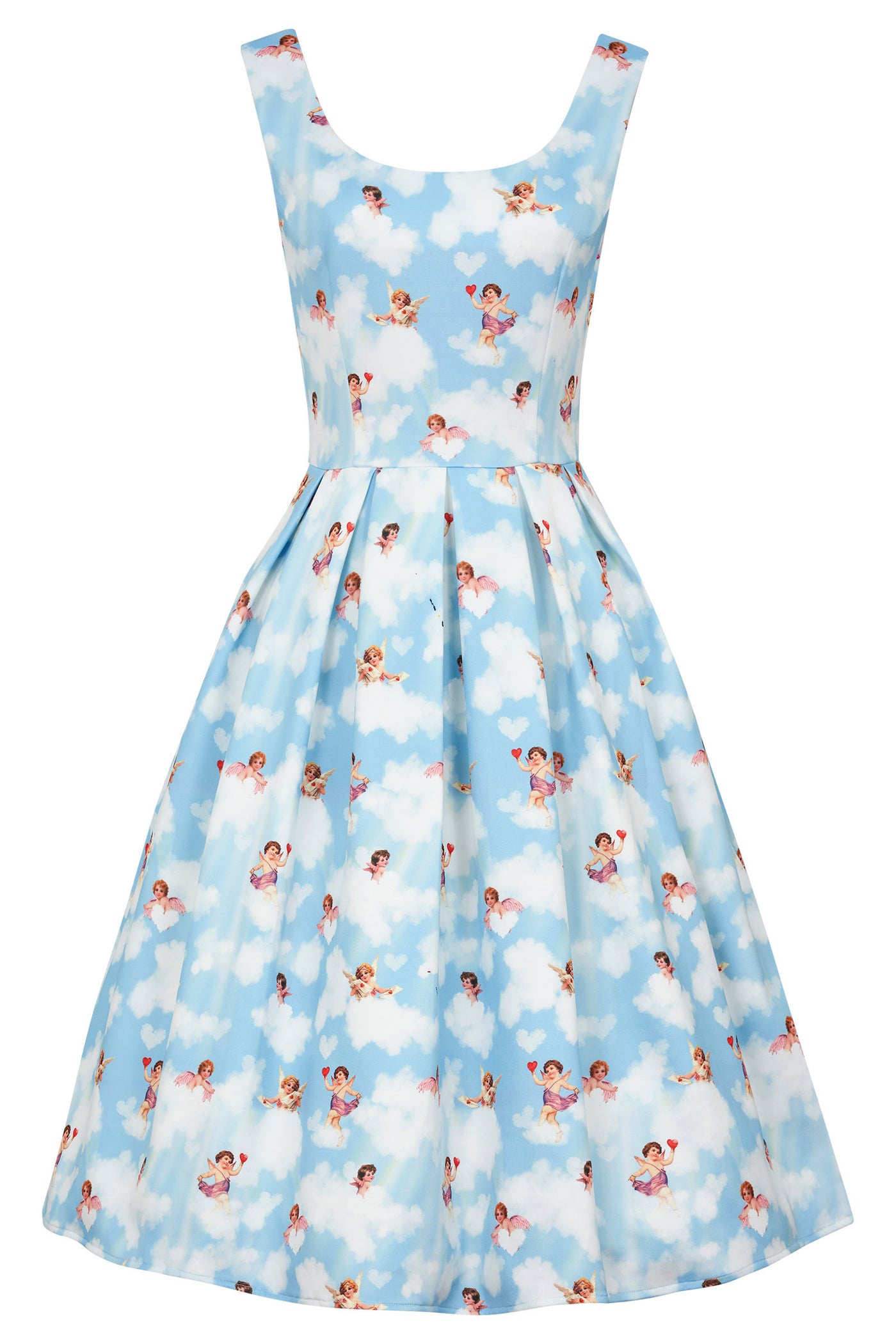 Front view of Light Blue Clouds Cupid Swing Dress