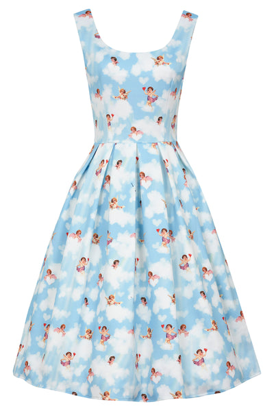 Front view of Light Blue Clouds Cupid Swing Dress